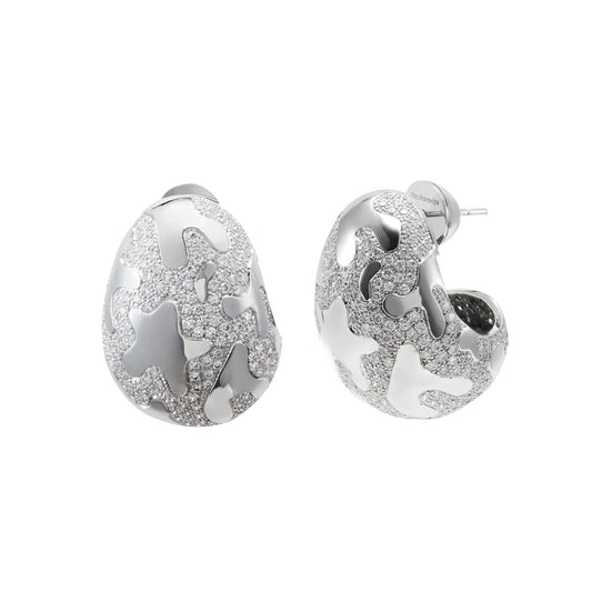 Debossed I Earrings with Pave Diamonds - Main Img