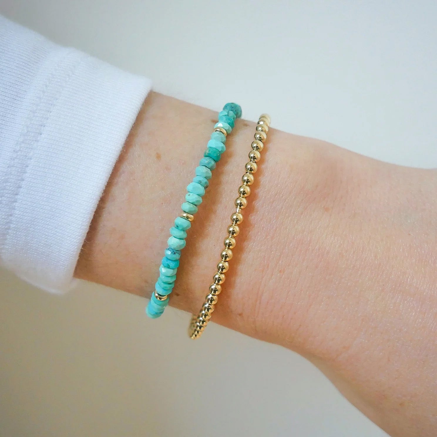 EF Collection Turquoise Birthstone Bead Bracelet - Bracelets - Broken English Jewelry on model