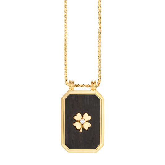 Diamond Clover Ebony Scapular on Spiga Chain with Diamond 18K Yellow Gold - Main Img