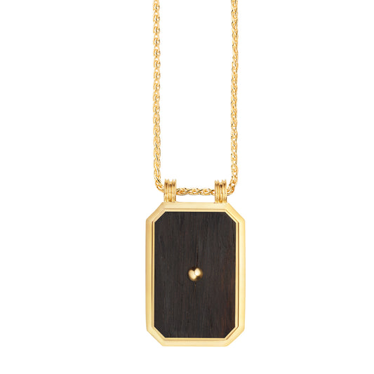 Diamond Clover Ebony Scapular on Spiga Chain with Diamond 18K Yellow Gold
