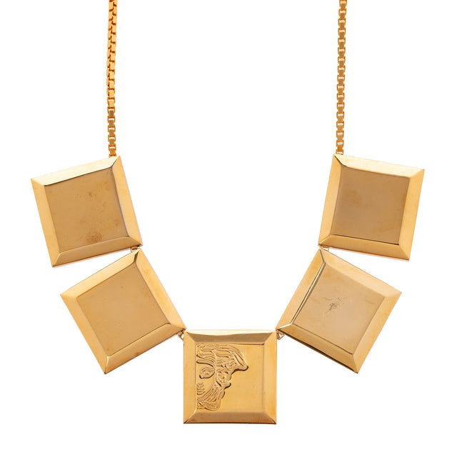 Antique & Vintage Jewelry Versace Medusa Square Plate Necklace - Broken English Jewelry