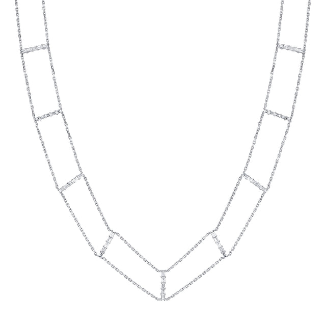 Borgioni Baguette Diamond Chain Choker - White Gold - Necklaces - Broken English Jewelry