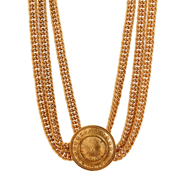 Antique & Vintage Jewelry Chanel 3 Chain Domed Pendant Necklace - Broken English Jewelry