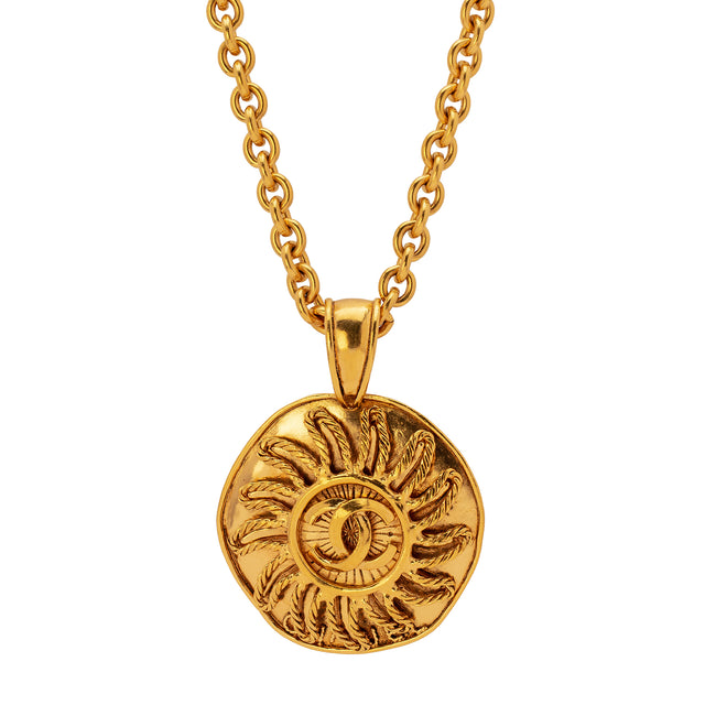 Antique & Vintage Jewelry Chanel Freeform Logo Disk Pendant Necklace - Broken English Jewelry